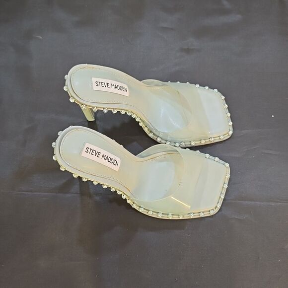 BRAND NEW STEVE MADDEN ZABRINA  OPEN-TOE SLIDE STILETTO HEEL WITH RHINESTONES - Picture 10 of 16